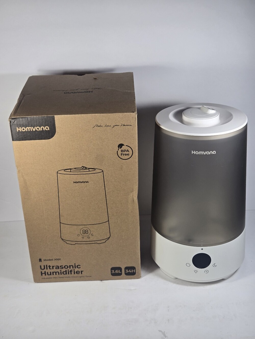 Homvana Model H101 Gray & White Ultrasonic Humidifier - 3.6L 377sqft Coverage